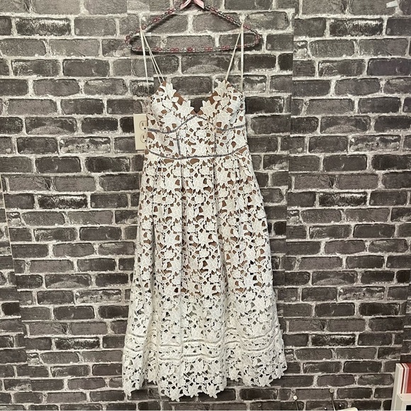 Self Portrait Azaelea guipure lace dress white midi - Picture 3 of 15